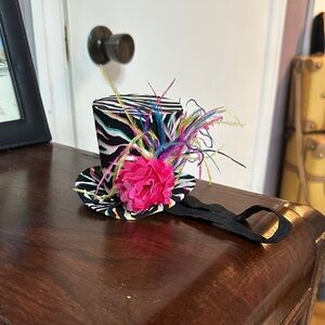 Vibrant Zebra Print Mini Top Hat with Pink Accent; Facinator